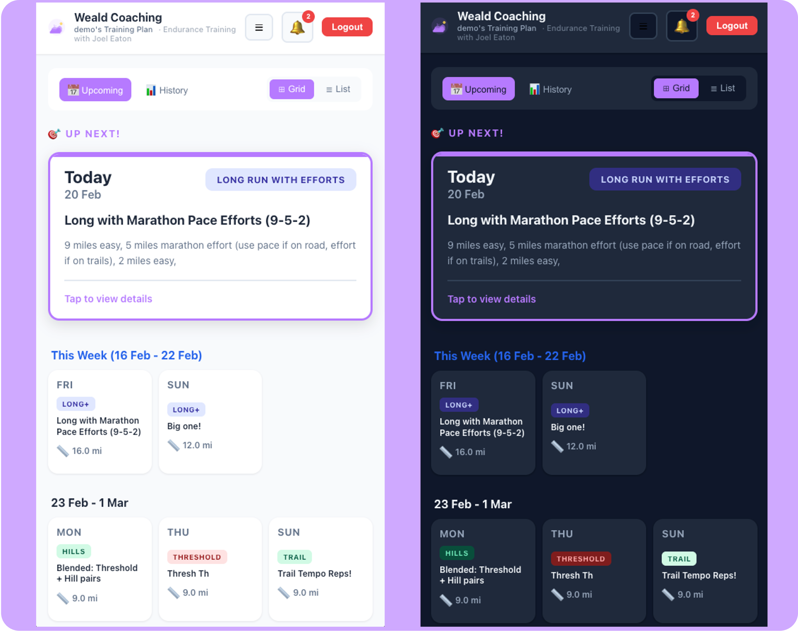 All runners get their plans delivered through my app - designed for you to access workouts easily and give feedback elevate-coaching app